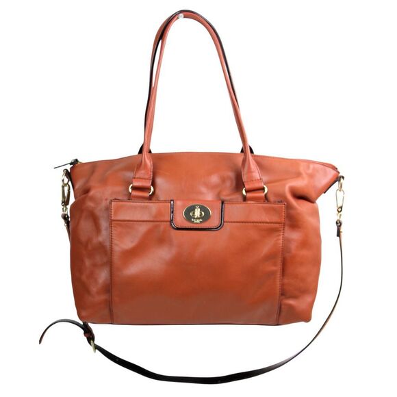 kate spade NY BROWN GENUINE LEATHER LOGO SHOULDER BAG X-BODY HANDBAG TOTE PURSE - Picture 1 of 13